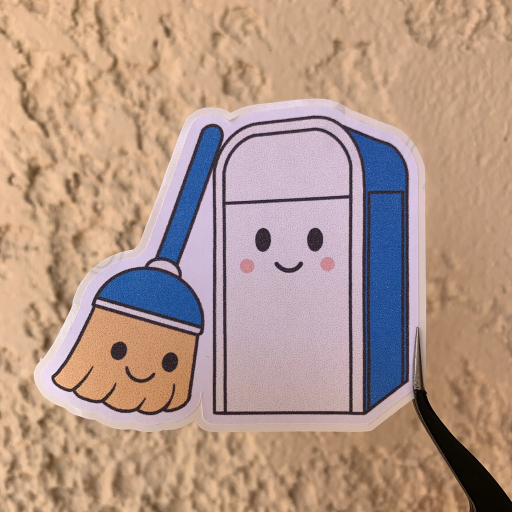 Happy Broom and Trash Can Sticker