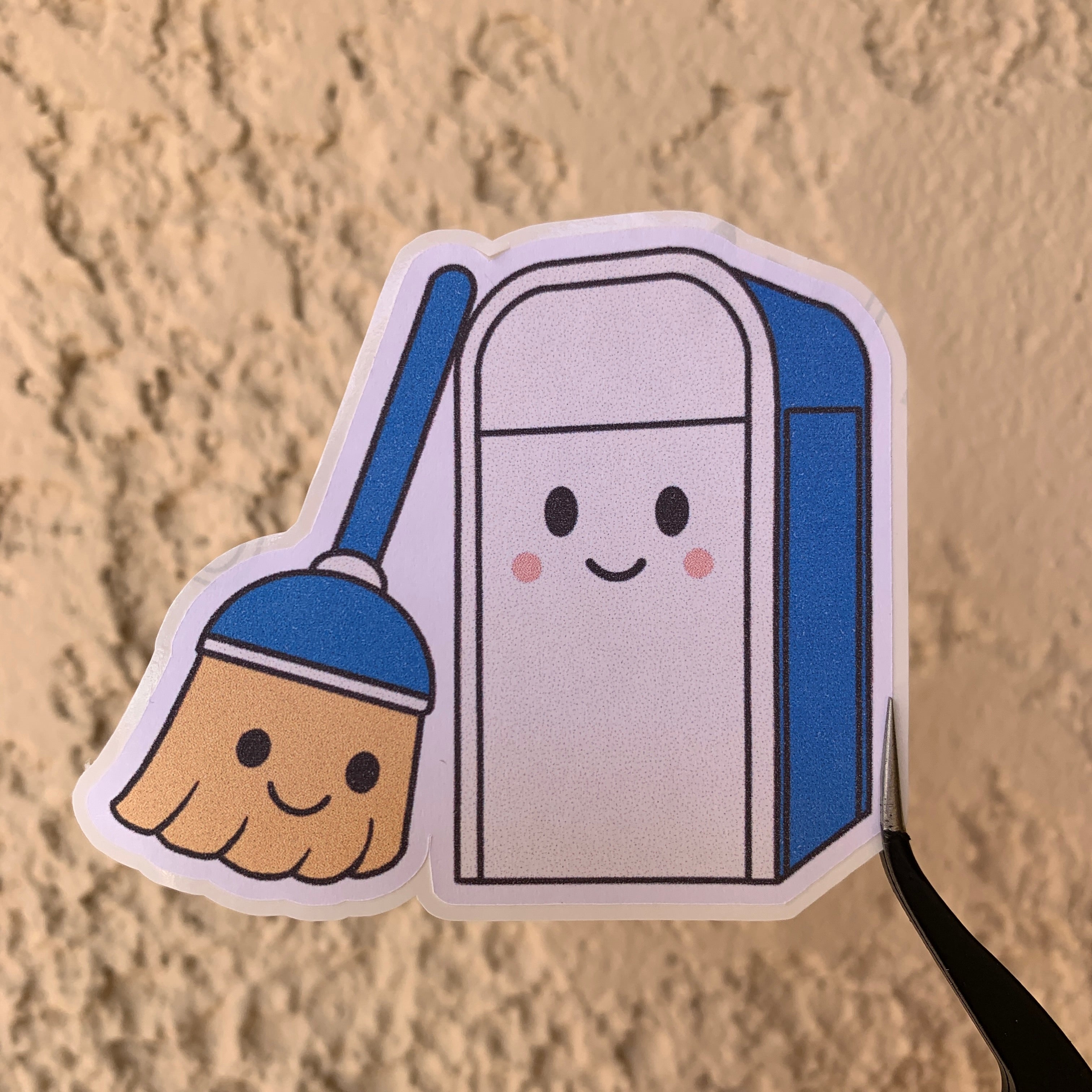 Happy Broom and Trash Can Sticker