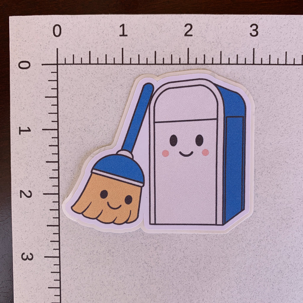 Happy Broom and Trash Can Sticker