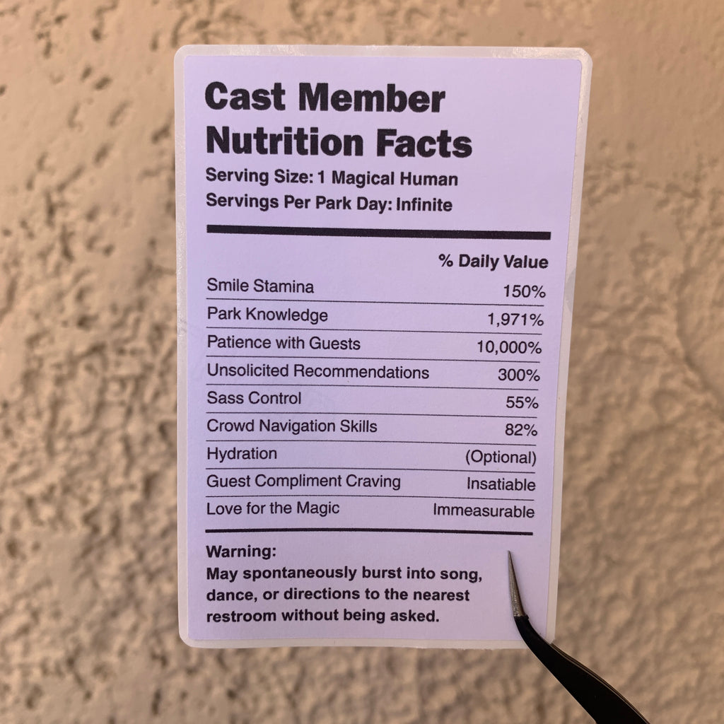 Cast Member Nutrition Facts Sticker