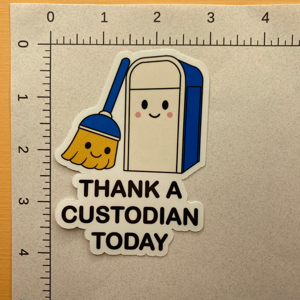 Happy Broom and Trash Can Sticker