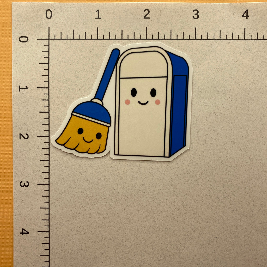 Happy Broom and Trash Can Sticker