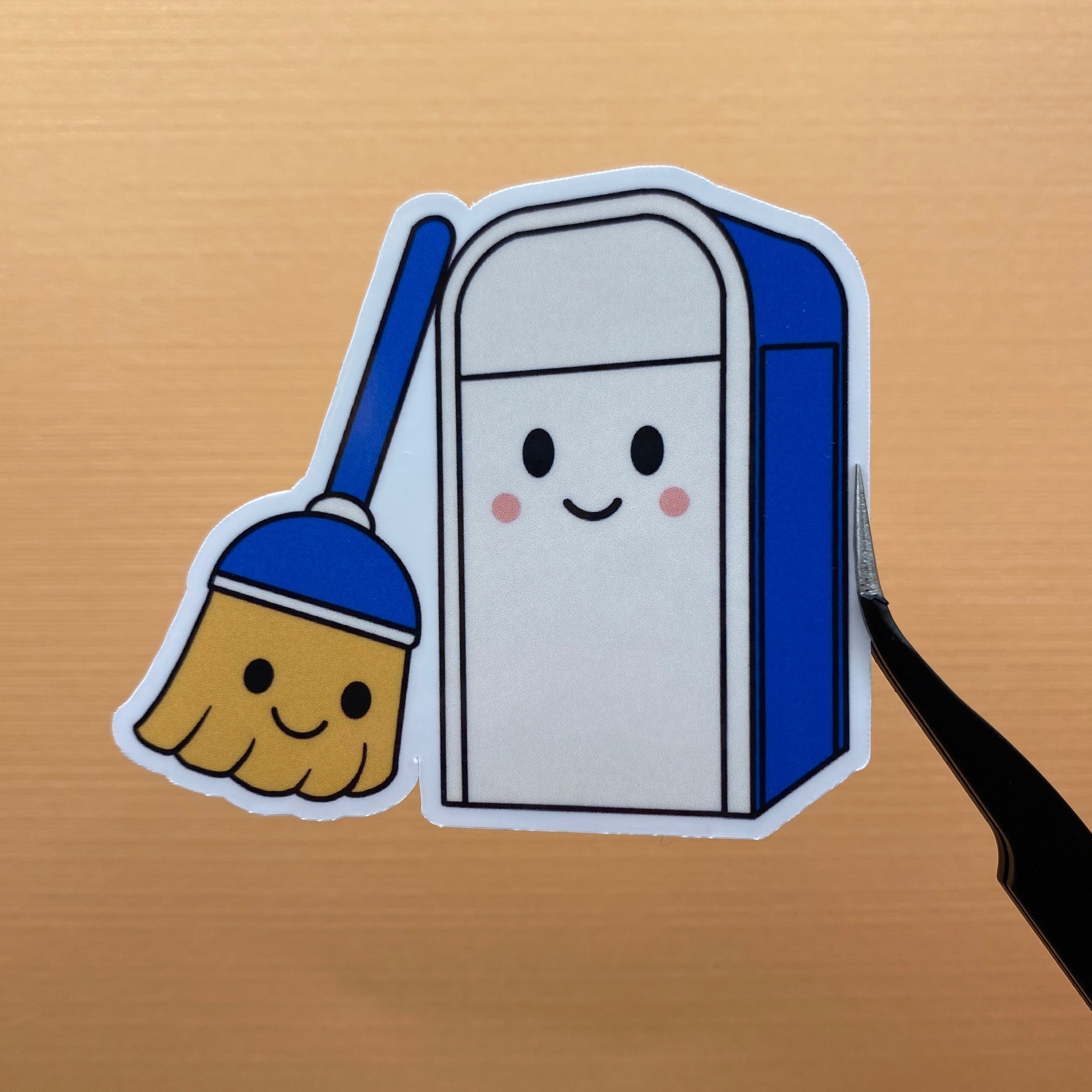 Happy Broom and Trash Can Sticker