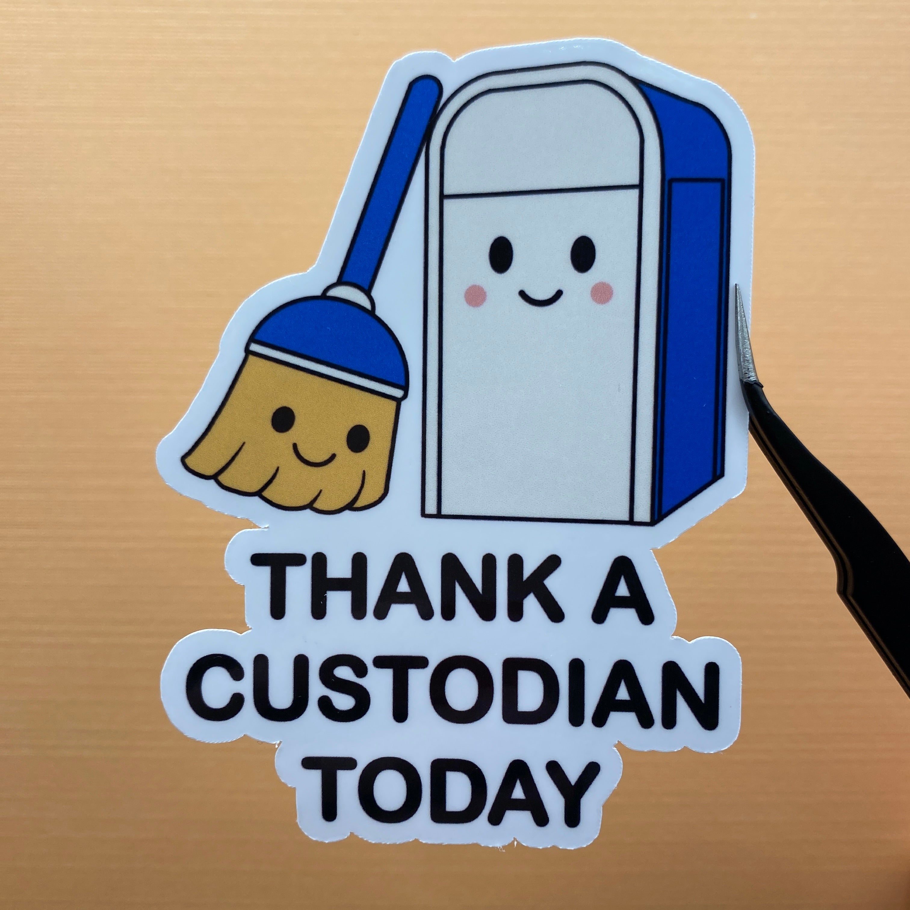 Happy Broom and Trash Can Sticker