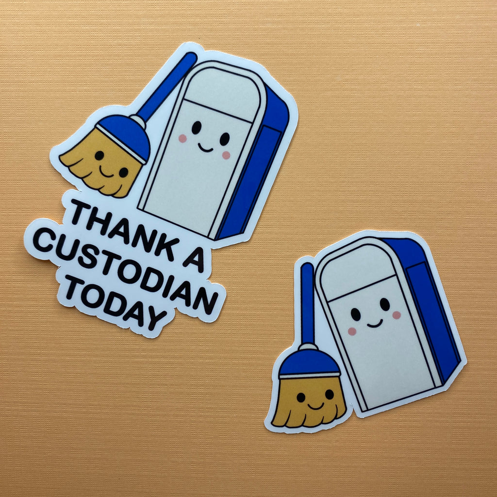 Happy Broom and Trash Can Sticker