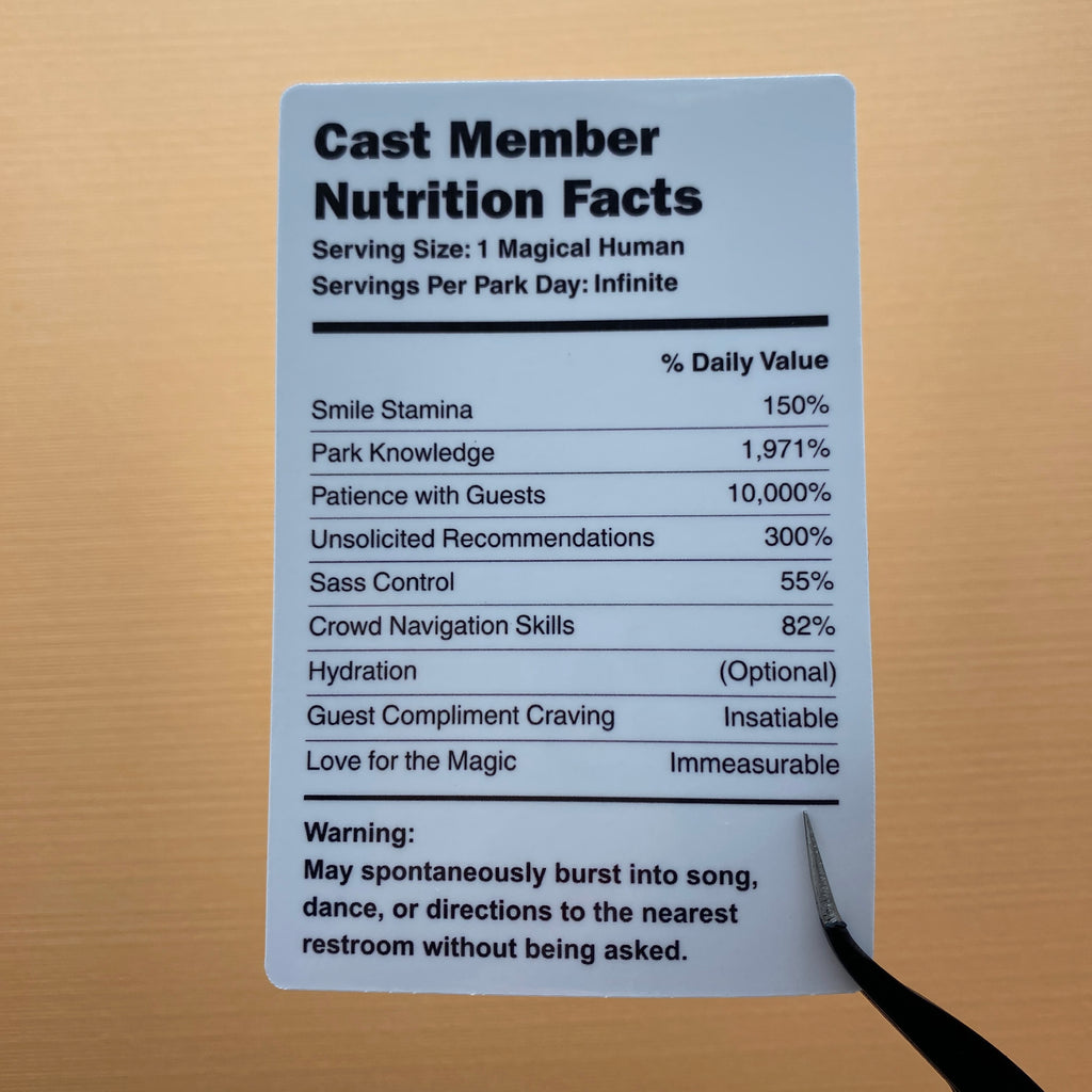 Cast Member Nutrition Facts Sticker
