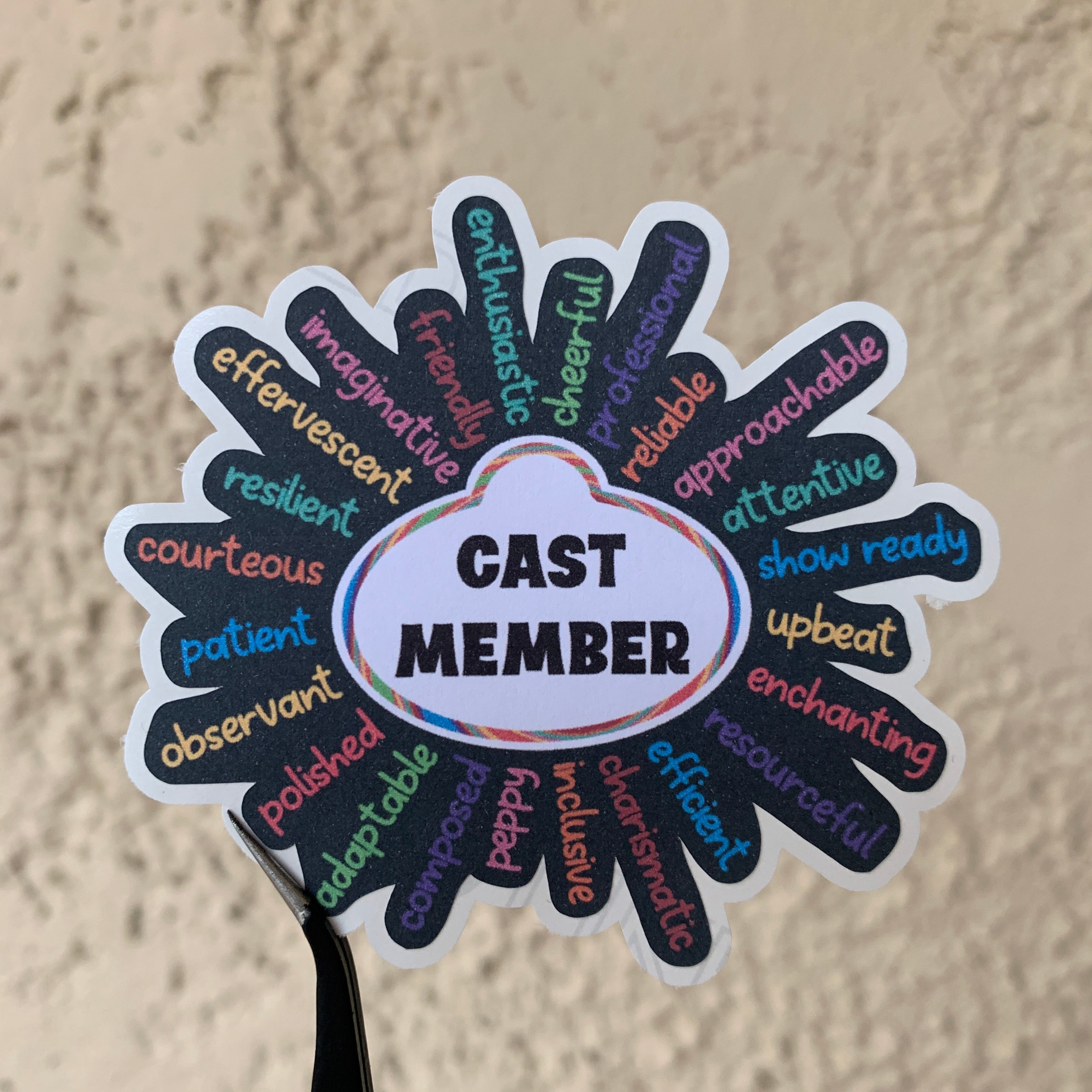Cast Member Adjectives Sticker